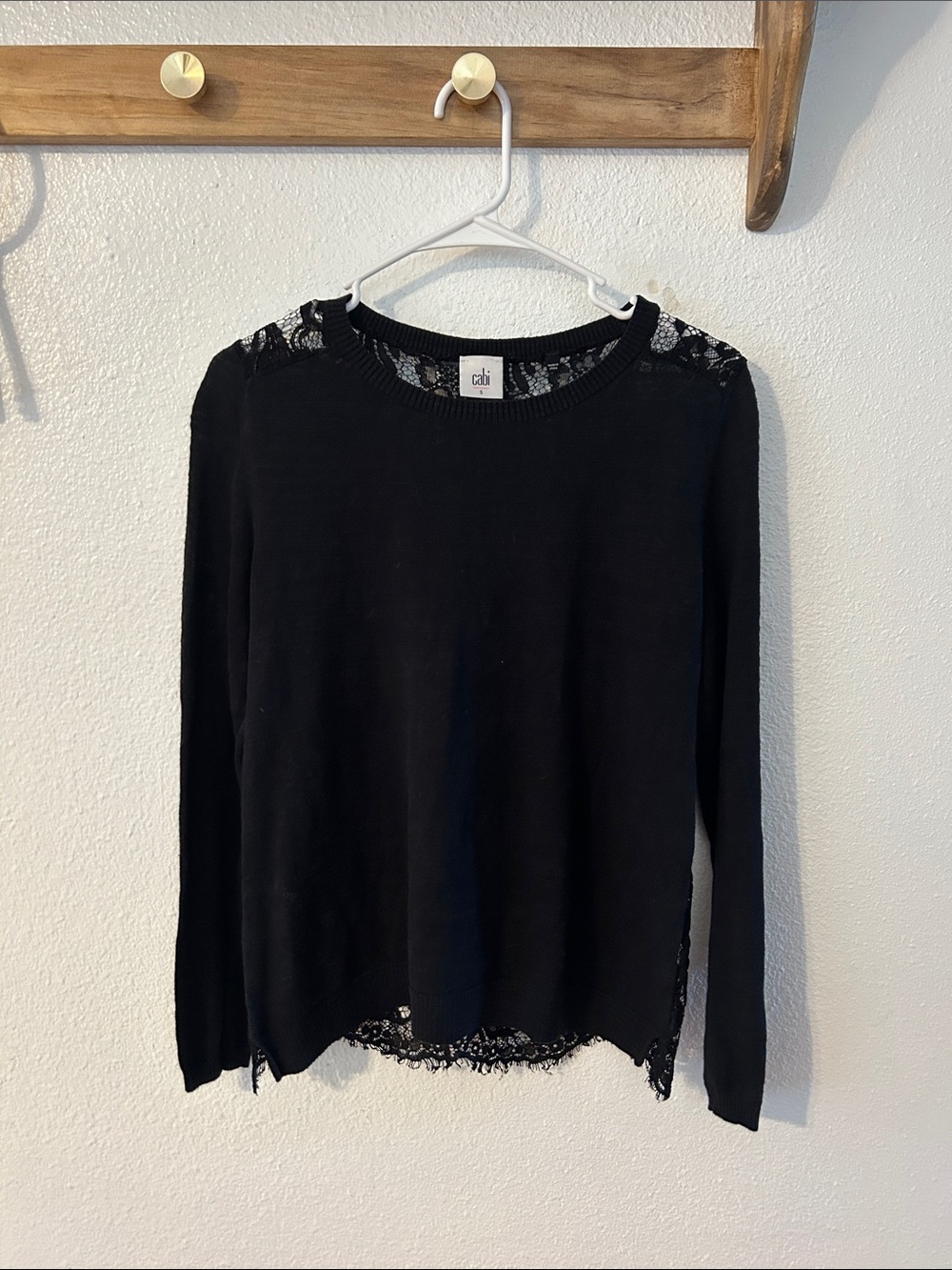 Cabi Long Sleeve Sweater with Black Lace Back